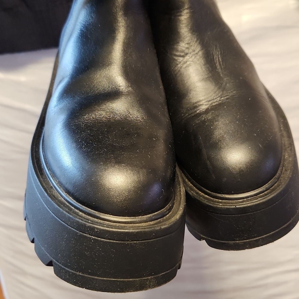 J Slides Victoria Knee High Black Leather/Lycra Platform Goth Boots Sz 8 - Picture 7 of 14